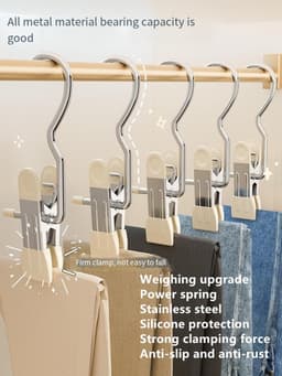 kledinghaak RVS haak - reisdraagkleding - Washaken Clip - Washaken met klemmen - kleerhangers voor sokken - Veelzijdig - Drooghaak voor kleding - Roestvrij Stalen Washaken - Antislip Kledinghangers - 7 stuks - Crèmewit — thumbnail 5