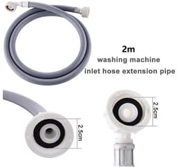 Universele wasmachine slang -Wasmachine slang verlengstuk - Universele koudwater vulslang - 2m - Met rechte en 90° elleboog aansluitingen - Eenvoudige installatie - Geschikt voor wasmachines - Grijs — thumbnail 2