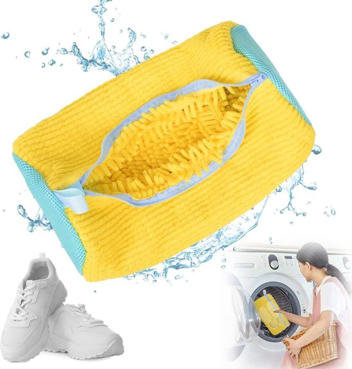 Schoenwaszakken 2 Stuks - Beschermende Waszak voor Schoenen met Ritssluiting - Voorkom Vervorming en Kleurverlies - Geschikt voor Wasmachine - Geel — afbeelding 1