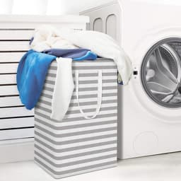 2-delige Set Wasmanden - Opvouwbaar Waterdicht met Handvatten - Voor Thuis en Camping - Grijs-wit Gestreept 75 liter — thumbnail 3