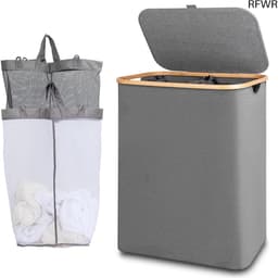 RFWR® Grote Wasmand met 2 Compartimenten en Deksel - 150 Liter, Opvouwbaar en Wasbaar — thumbnail 1