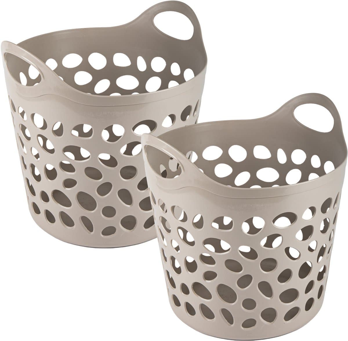 Plasticforte Flexibele wasmand/opbergmand - 2x - rond - beige - 62 liter - D40 x H39 cm — afbeelding 1