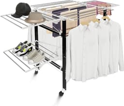 WNHB® Inklapbaar-kledingrek-en-wasrek-van-roestvrij-staal-zwart-wit-met-zijroosters-voor-binnen-en-buiten — thumbnail 1