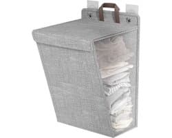 iBright hangende wasmand met Deksel - Inklapbare waszak - 60 Liter - Inclusief Muurbevestiging - Grijs