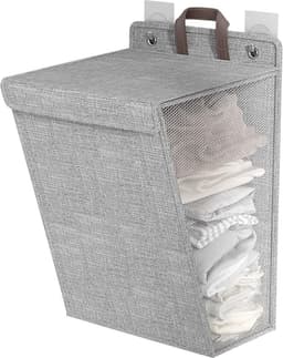 iBright hangende wasmand met Deksel - Inklapbare waszak - 60 Liter - Inclusief Muurbevestiging - Grijs — thumbnail 1
