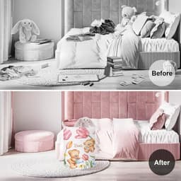Roze teddybeer tulpenbloem kinderwasmand met deksel - ronde opbergmand voor babykamer - 36 x 45 cm — thumbnail 3