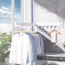 Inklapbaar Wanddroogrek - Uitklapbaar Kledingrek Wand - Uitklapbare Kledingroede Muur - 2-Voudig Wasrek - Voor Wasgoed, Balkon, Badkamer, Terras, Slaapzaal, Appartement - Wit - 1 stuk — thumbnail 3