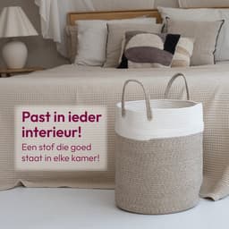 Wasmand Katoen - Opbergmand 52 ltr - Mand Rond met handvaten - Wasbox Opvouwbaar - Speelgoedmand — thumbnail 4
