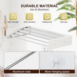 Droogrek Opvouwbaar Droogrek Opvouwbaar Muur Droogrek 5 Staven 4 Haken 55 lbs Capaciteit voor Indoor Outdoor Appartementen Slaapzaal Bad Washanger — thumbnail 4