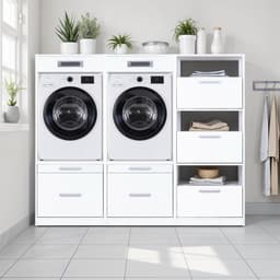 Interlink Lifestyle Studio Flow wasruimtecombinatie Bundel 1 wit - Complete wasruimte met 3 elementen - 2 wasmachinekasten en wasmandkast - Softclose - 201 x 68 x 164 cm — thumbnail 1