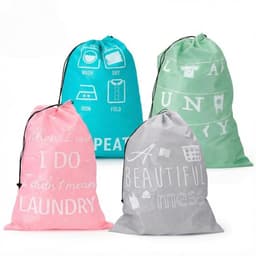 Waszak Set van 4 - Opvouwbaar en Lichtgewicht - Waszakken met Spreuken - 50 x 70 cm - Polyester - Stijlvol en Functioneel - Wasmand — thumbnail 1