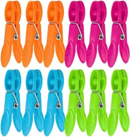 12 stuks wasknijpers voor waslijn, antislip klemmen met duurzame veer voor het drogen thuis, tuin en buiten, 4 kleuren - ShopVlot — thumbnail 1