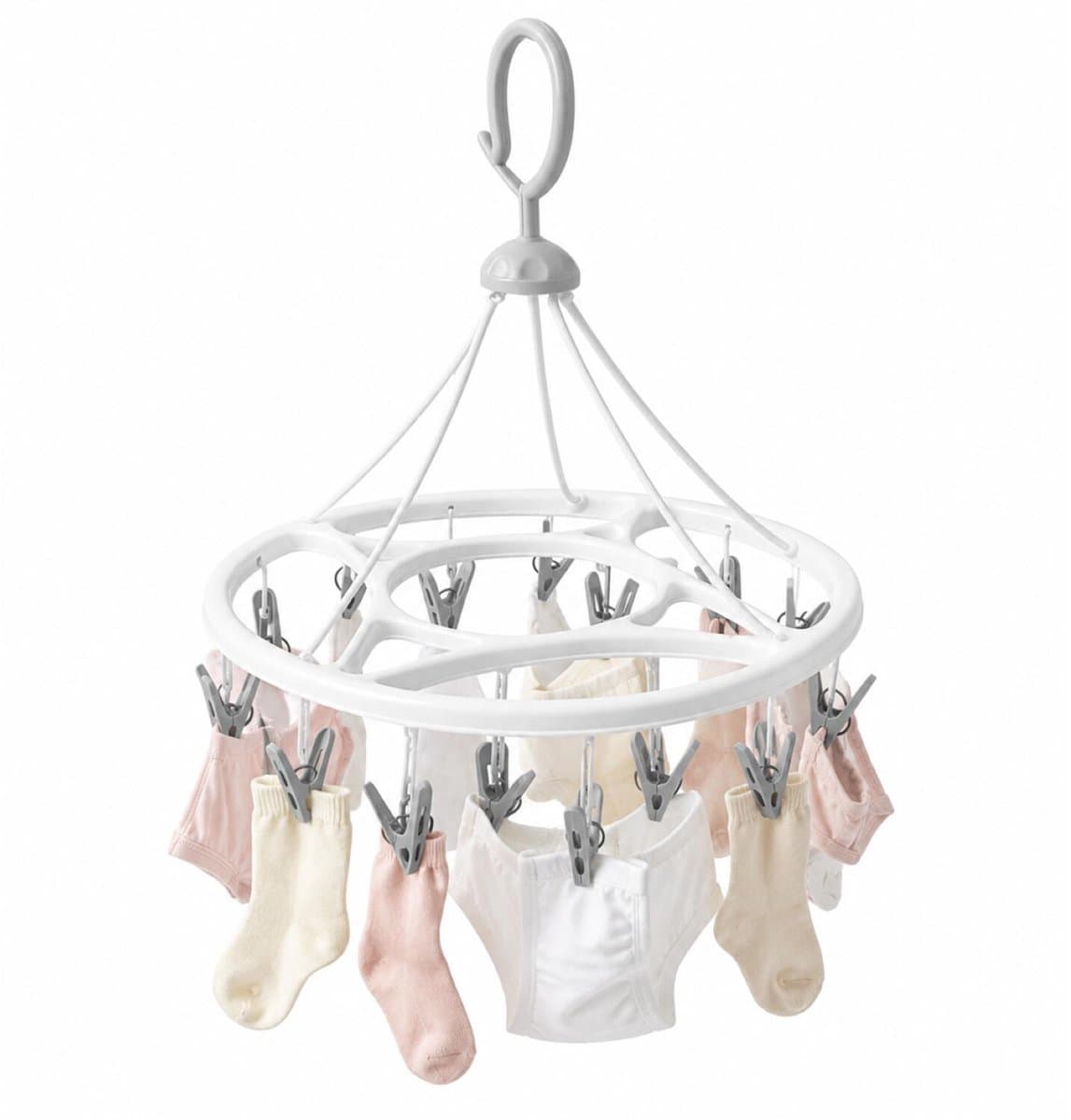 Concorde Wasgoed droogcarrousel droogmolen - 17 mini clips / knijpers - wit/grijs - kunststof - 33 cm - sokken rekje — afbeelding 1