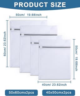 Wasnetjes met ritssluiting - Wit - Grote maat 60 x 50 cm - Fijnmazig en Duurzaam Waszak voor Wasmachine — thumbnail 3