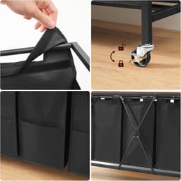Home & Beyond® Wasmand met 5 Vakken - Wassorteerder met Plank - Wasmand op Wielen - Wasgoedmand met Uitneembare Waszakken en Voorvakken - Donkerbruin Zwart - 137x33x75 cm — thumbnail 5