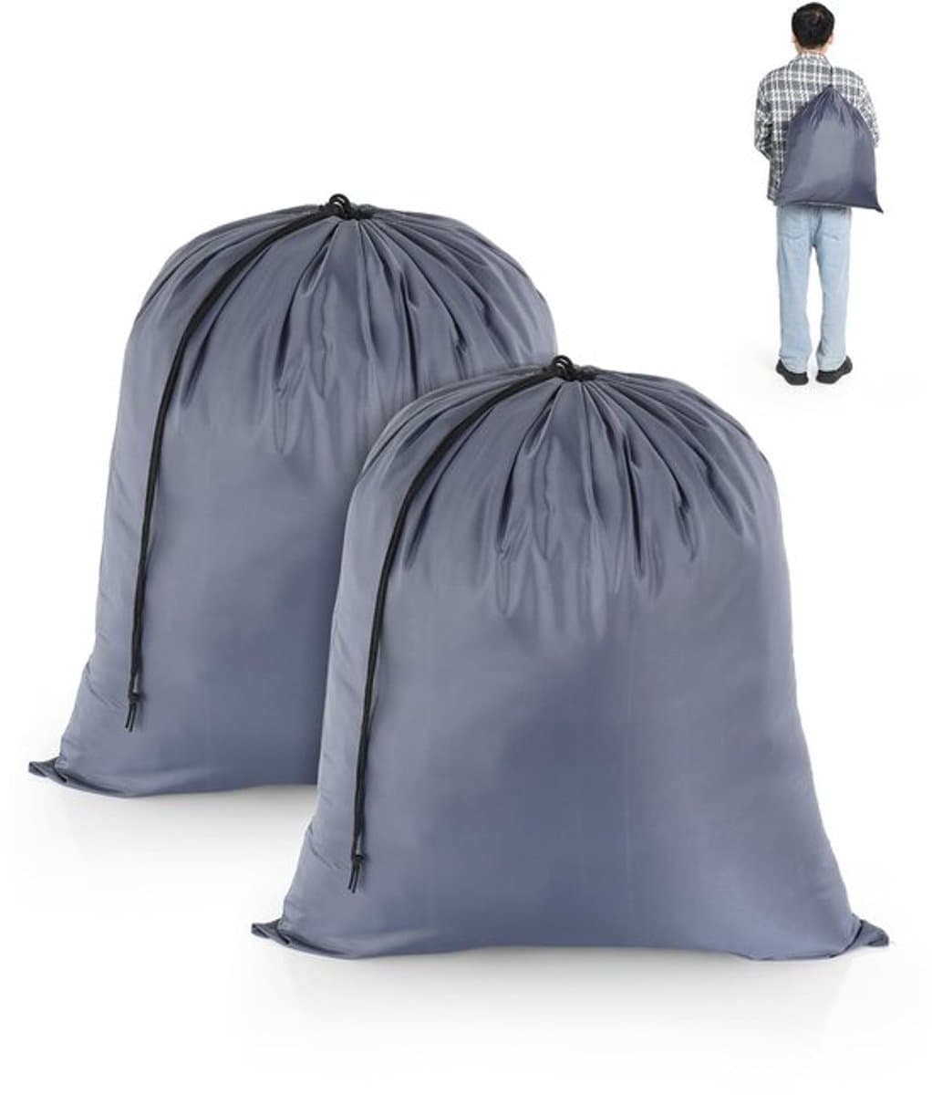 OTraki Waszakken voor op reis, 2 stuks, waszakken voor de vuile was, opvouwbare opbergzak, scheurbestendig, voor speelgoed, camping, vakantie, studentenhuis, 50 cm x 60 cm, grijs — afbeelding 1