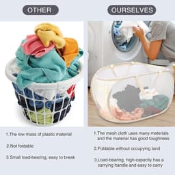 SnelShoppen - Vouwbare Wasmand Pop-Up Mesh Wasmanden met Handvatten - Draagbare Wasmand voor Opslag in Slaapkamer, Badkamer en Reizen - Stevig Staal e — thumbnail 3