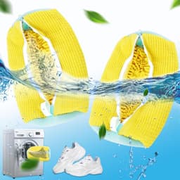 Schoenwaszak, wasmachine, 2 stuks, herbruikbare waszak met 360° reinigingspluisjes voor schoenen (geel) — thumbnail 1