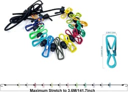 Draagbare waslijn - Reis waslijn Kledinglijn - Kleding drogen - Met 12 klemmen - 36 meter - Kleurrijk — thumbnail 4