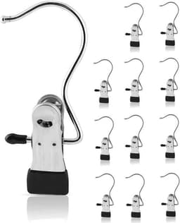 12-delige RVS waslijnhaakclips - draagbare kledingclips voor op reis, geschikt voor kleding, schoenen, handdoeken en overige items om op te hangen — thumbnail 1
