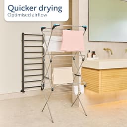 3 Tier Plus kledingluchter, droogrek voor kleding, 21 m waslijn, wasruimte, opvouwbare binnenluchter, inclusief 4 hoekhaken, ruimtebesparend kledingrek, binnen en buiten gebruik — thumbnail 5