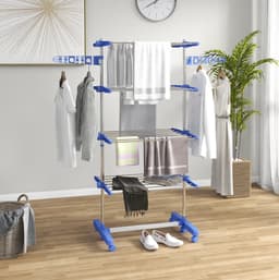 COVREO Droogtoren 142x55x172 cm blauw, roestvrij staal met 6 wielen — thumbnail 1