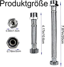 Flexibele kraanslangverlengstukken 10cm/20cm - 304 roestvrij staal - kinkvrije aansluiting - ShopVlot — thumbnail 5
