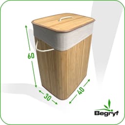 Begryf - Wasmand - Bamboe - met deksel - - Naturel / grijs - 40 x 30 x 60 cm — thumbnail 4
