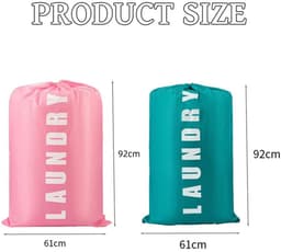 Wasmachinezak, set van 2 reiswaaszakken, geschikt voor vuile kleren, grote waszak voor kamperen en reizen, vuile kleren reistas, 61 cm x 92 cm (blauw roze) — thumbnail 2
