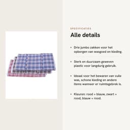 Waszakken Jumbo - 3 Stuks - Sterk en Duurzaam - Opbergtas voor Kleding - Met Rits - Ideaal voor Verhuizen - Afmetingen 79x20x58,5 cm - Opbergzakken — thumbnail 2