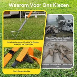 Grondanker - Metaal en Nylon - 40 cm Schroefpen met Verstelbare Spanband en Veer - Voor Caravan en Camper Luifels — thumbnail 3