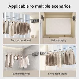 Uittrekbare Waslijn - Verstelbaar Droogrek - Kleding Drogen - Soepel Vergrendelingsmechanisme - 11.4 Breed - Grijs — thumbnail 4