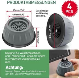 4 Stuks Antivibratie Voeten voor Wasmachine, Slipbestendige Steunen, Geluidsdempers voor Stabiliteit en Levensduur Verlenging — thumbnail 5
