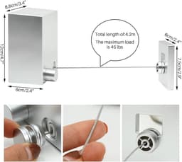 Verstelbare en Uittrekbare Waslijn voor Binnengebruik, Muurbevestiging, Tot 4,2 m Lang, Ideaal voor Kleine Ruimtes en Efficiënte Droging — thumbnail 3