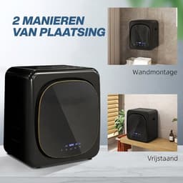 Mini wasdroger - Afvoerdroger - Compacte droger - Wasdroger - 4 kg - LED touchscreen - 6 programma's - Wandmontage - 53,5x46,5x64,5cm - 800W - Zwart — thumbnail 4
