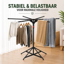 DPLUNIQ Wasrek - Droogrek - Droogmolen - Wasrek Inklapbaar - 6 uittrekbare stangen - Koolstofstaal - Draagvermogen 35-40kg - Zwart — thumbnail 4