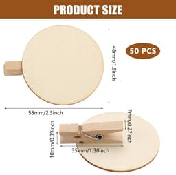 Dailygoods- Houten Klemmen 50 Stuks - 4,8 cm - Natuurlijk - Ronde Schijf - Knutselklemmen - Decoratieve Klemmen - Mini Klemmen voor Ansichtkaarten — thumbnail 2