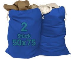 SnelShoppen - Extra grote waszakken 50 x 75 cm, 100% katoen, duurzame waszakken met trekkoord, wasverzamelaar, kledingzak, opbergtassen in blauw, set