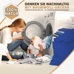SnelShoppen - Extra grote waszakken 50 x 75 cm, 100% katoen, duurzame waszakken met trekkoord, wasverzamelaar, kledingzak, opbergtassen in blauw, set — thumbnail 4