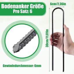 SnelShoppen - Pack van 12 Grondankers, Trampoline Haken, 30 cm U-vormige Gegalvaniseerde Grondankers, Tent Haringen, Storm Tent Pegs voor Camping en T — thumbnail 3