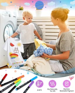 30 Kleuren Textielstiften, Textielmarkeerstiften, Wasmachinebestendige Textielmarker, Permanente Stofverf, Textielmarkers voor T-shirts, Hoeden, CanvasTassen, Doe-Het-Zelf Schilderen Stoffen Pennen — thumbnail 4