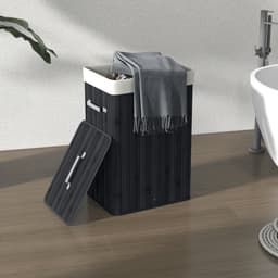 REDOM - Waskorf met deksel - 72L inhoud - Uitneembare waszak en handgrepen - Vouwbaar - Badkamer of wasruimte - Bamboe en zeildoek - Zwart - 40 x 30 x 60 cm — thumbnail 3