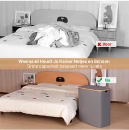KIRA® Wasmand 2 Vakken - Wasmand -Wasbare binnenzakken - 40cm x 20cm x 60cm — thumbnail 4