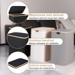Ploutos® Wasmand 2 Vakken - Wasmand - Wassorteerder - Zwart - 57cm x 37cm x 70cm — thumbnail 3