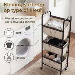 JCP® Wasmand - 120L - Wasmand 3 Vakken - Wasmanden - Beige - 52cm x 33cm x 138cm — thumbnail 3