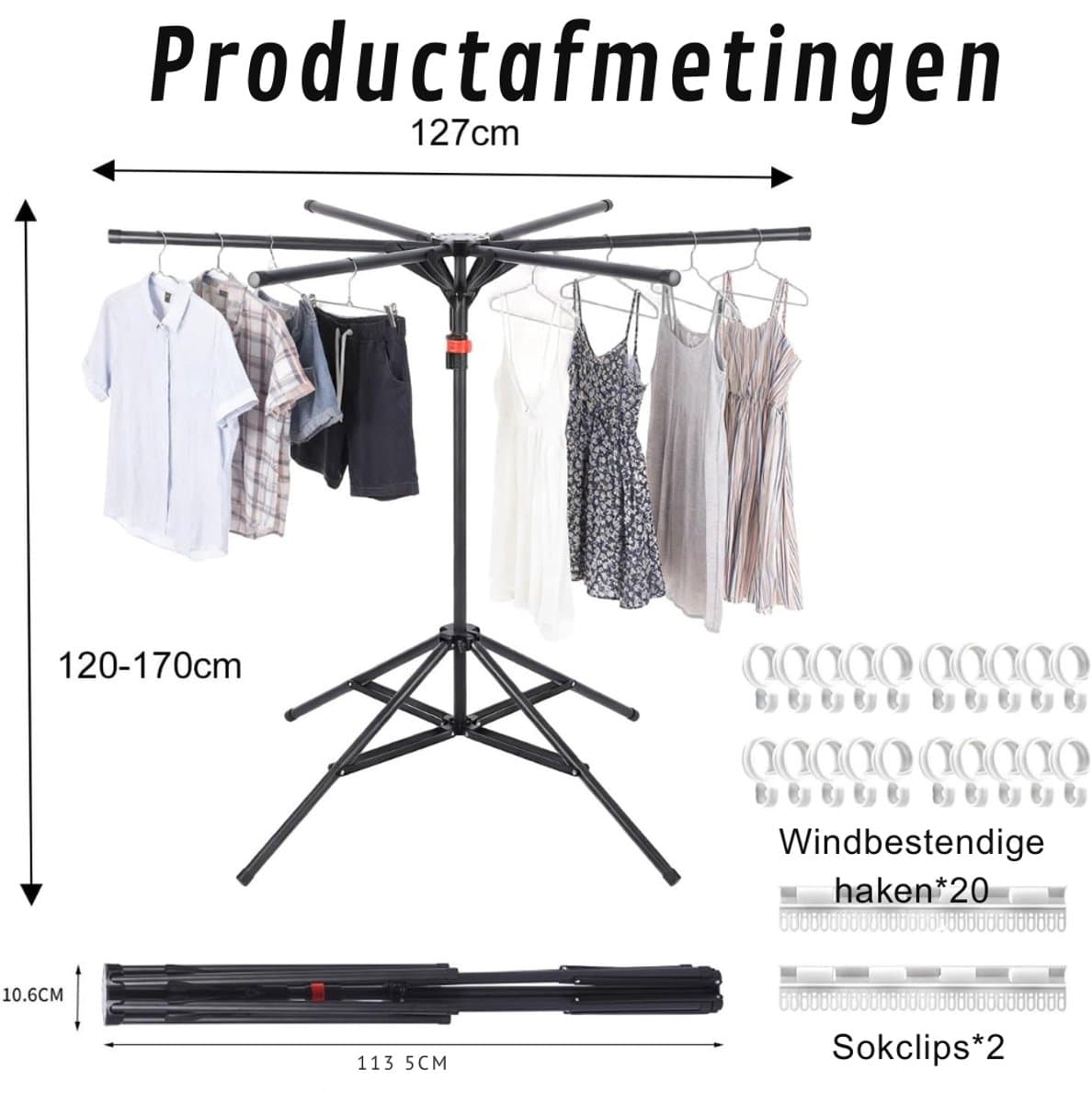 Droogmolen met Voet voor Camping & Thuis - Wasrek Staand - Zwart — afbeelding 1