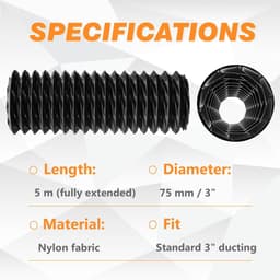 SnelShoppen - 75mm Hittebestendige Luchtductslang 5m, Flexibele Nylon Ventilatieslang met 2 Klemmen, Buigzaam en Afkappbaar voor Ventilatie, Afvoer, W — thumbnail 5