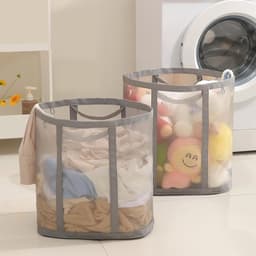 Wasmand - Opvouwbare wasmand - Grote wasmand -Wasmand met handvat - Grote Mesh Wasmand voor Kleding - Speelgoed en Opberging - Ademend Wasgoedmand voor Badkamer - Slaapkamer en Reis - Ruimtebesparend Design — thumbnail 1