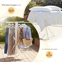 Foldable Clothes Drying Rack - Vrijstaande, opvouwbare droogrek met roterende armen efficiënt drogen van kleding - Kunststof en metaal - Wit — thumbnail 4