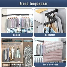 Ploutos® Wanddroogrek Inklapbaar - Wanddroogrek - Wandafdruiprek - 18 Opklapbare Haken En Handdoekhouder - Zwart - 120cm x 30cm x 90cm — thumbnail 5